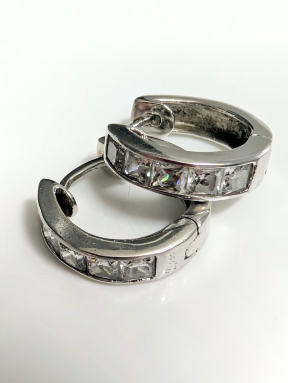 950 Alloy Silver Crystal Huggie Hoop Earrings